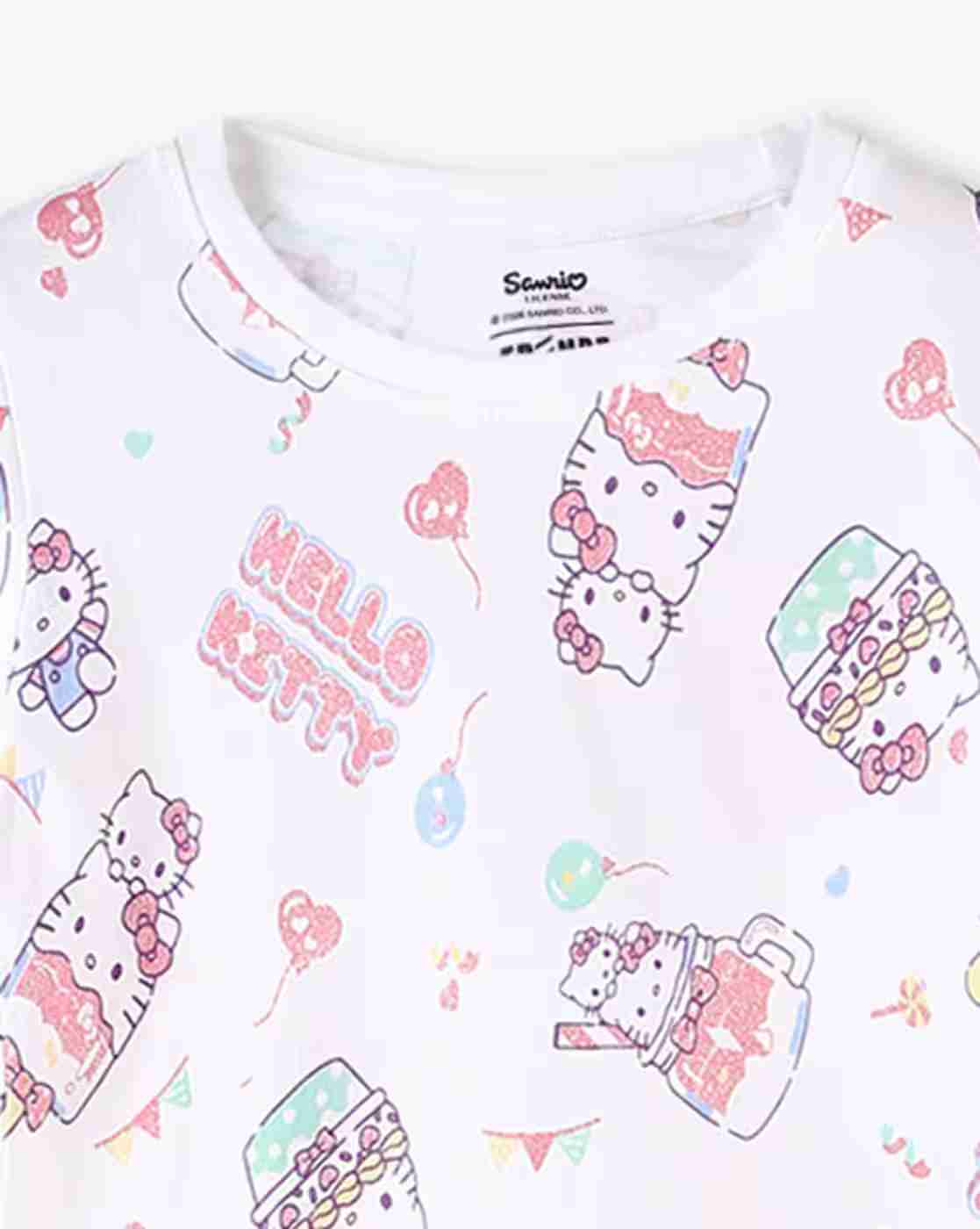 KG FRENDZ | Girls All-Over Hello Kitty Print Regular Fit Round-Neck T-Shirt|2