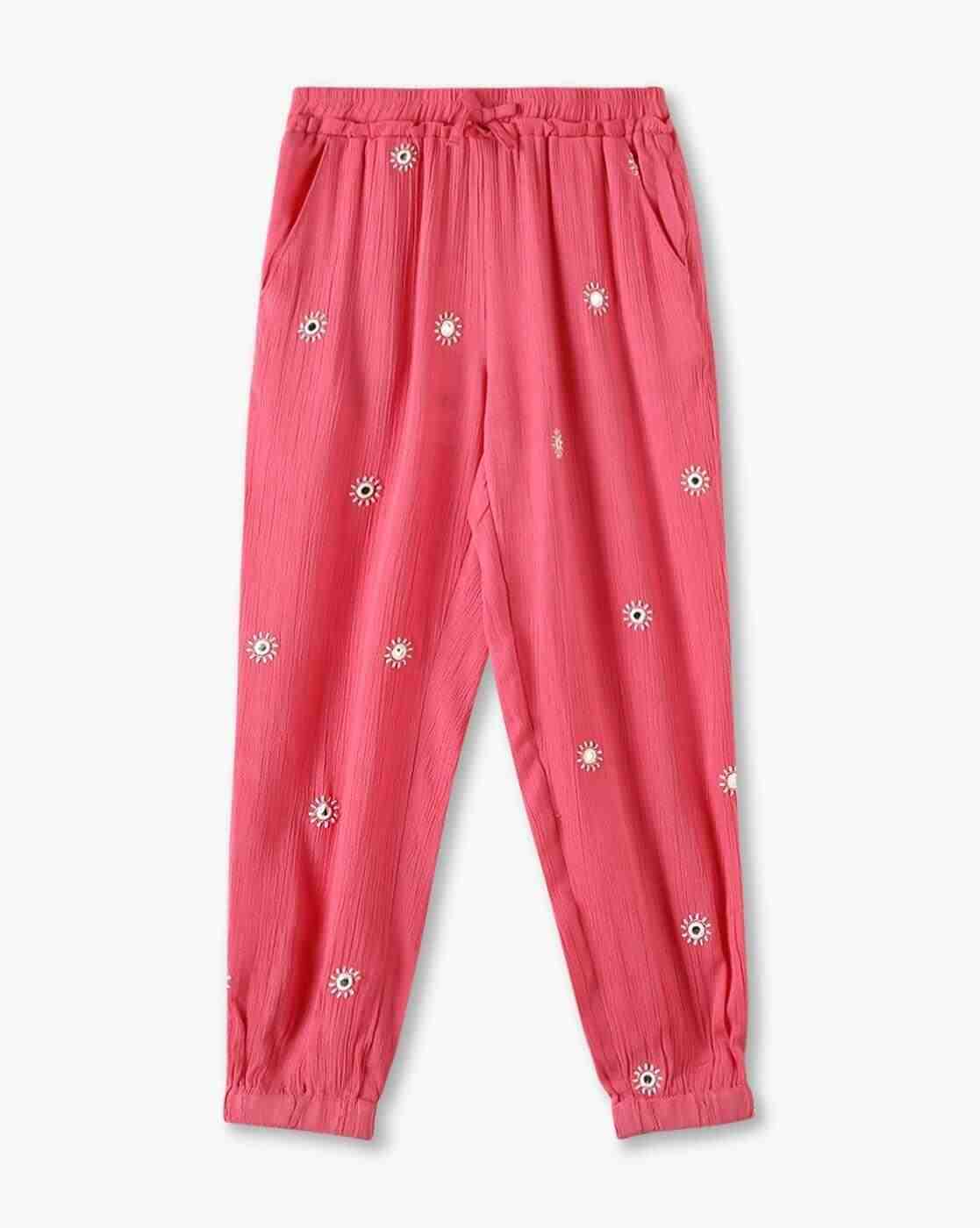 KG FRENDZ | Girls Embroidered Crinkled Regular Fit Jogger Pants|0