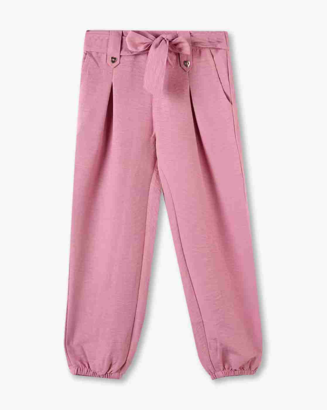 Girls Regular Fit Jogger Pants with Waist Tie-Up