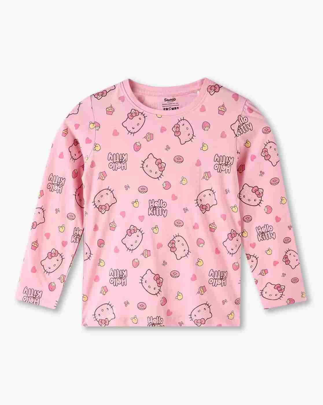 Girls Hello Kitty Print Regular Fit Round-Neck T-Shirt