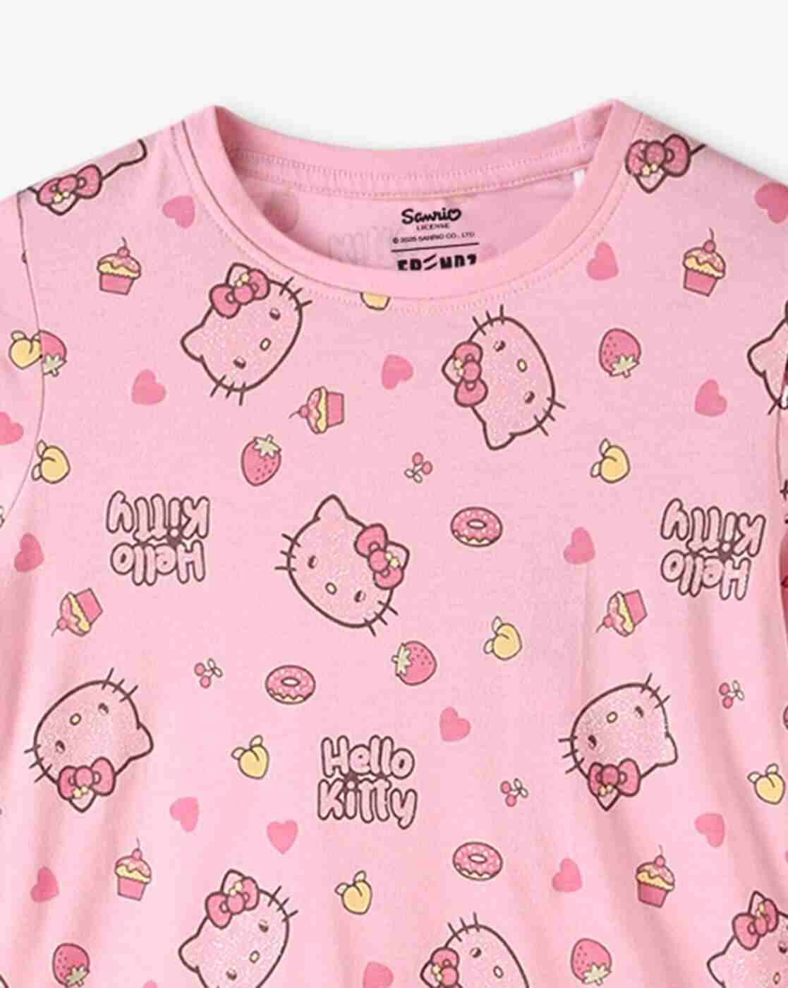 KG FRENDZ | Girls Hello Kitty Print Regular Fit Round-Neck T-Shirt|2