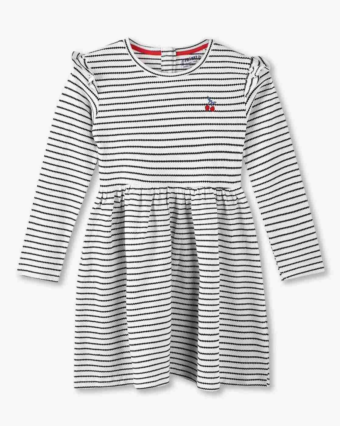 KG FRENDZ | Girls Popcorn Striped Fit & Flare Dress|0