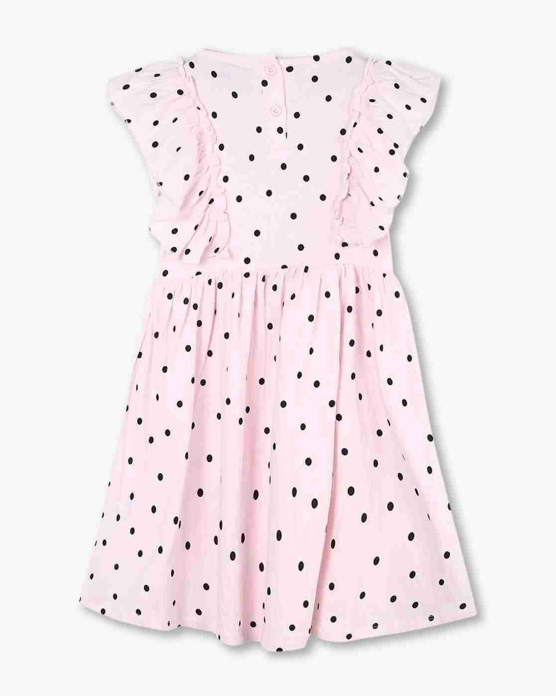 KG FRENDZ | Girls Polka-Dot Print Crinkled Fit & Flare Dress|1