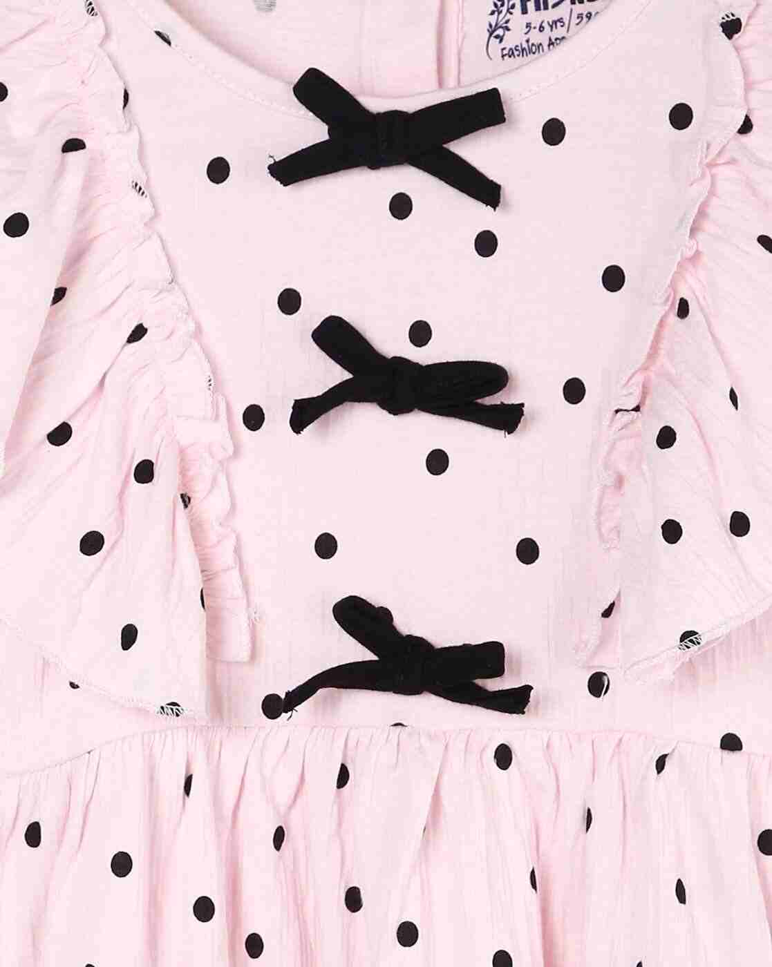 KG FRENDZ | Girls Polka-Dot Print Crinkled Fit & Flare Dress|2