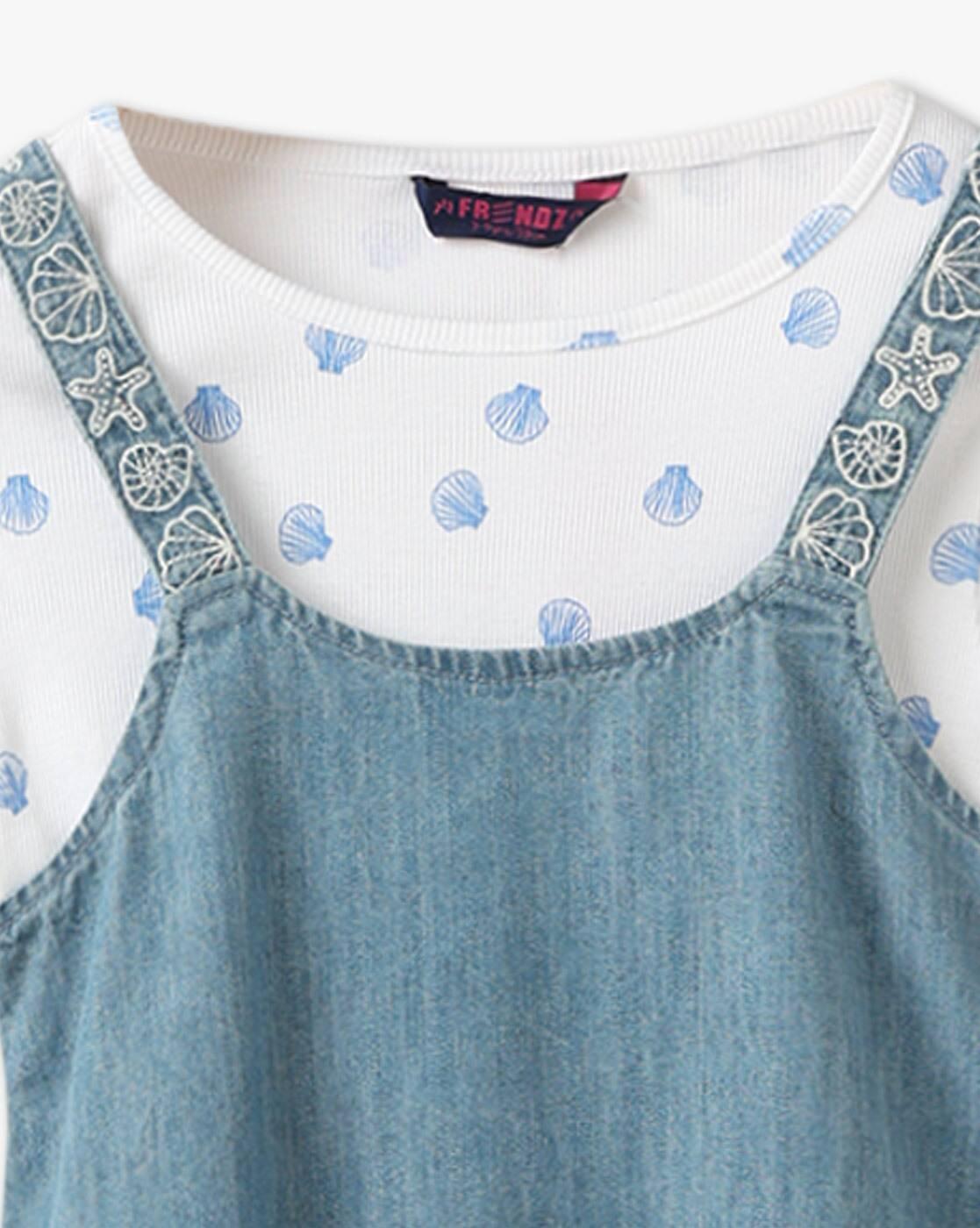 KG FRENDZ | Girls Washed Pinafore Dress with T-Shirt|5
