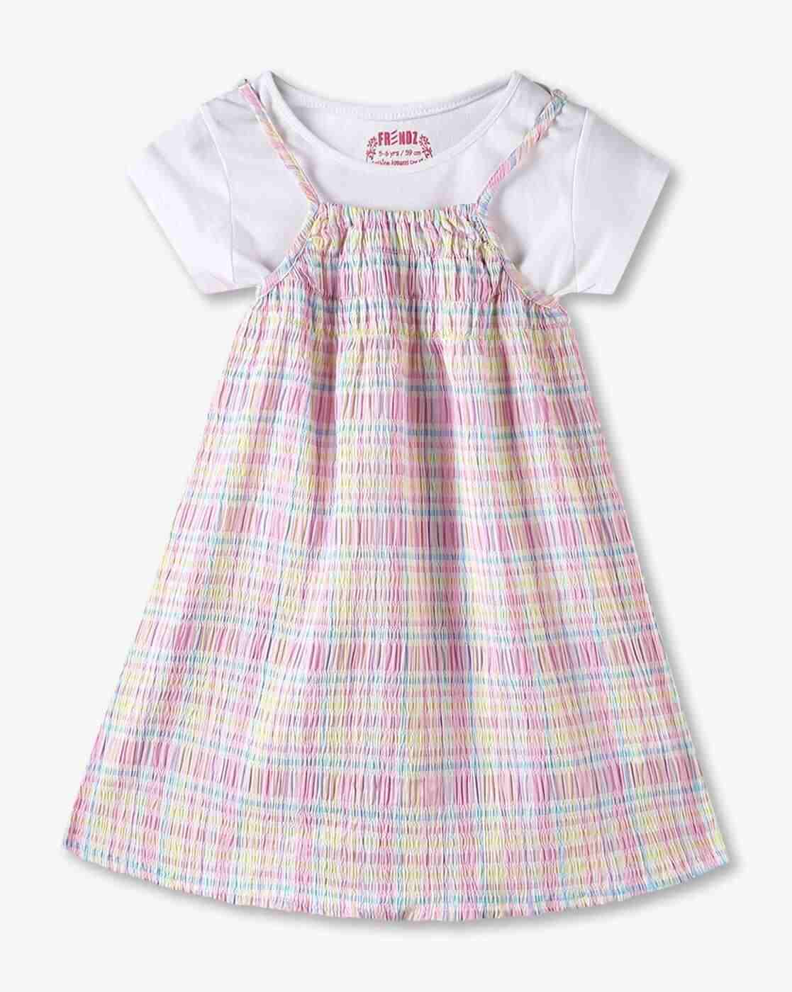 KG FRENDZ | Girls Checked Dungaree with T-Shirt|0