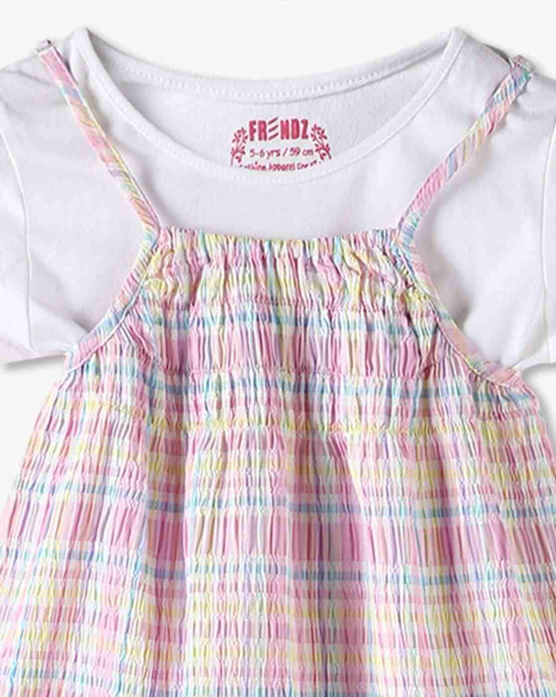 KG FRENDZ | Girls Checked Dungaree with T-Shirt|6