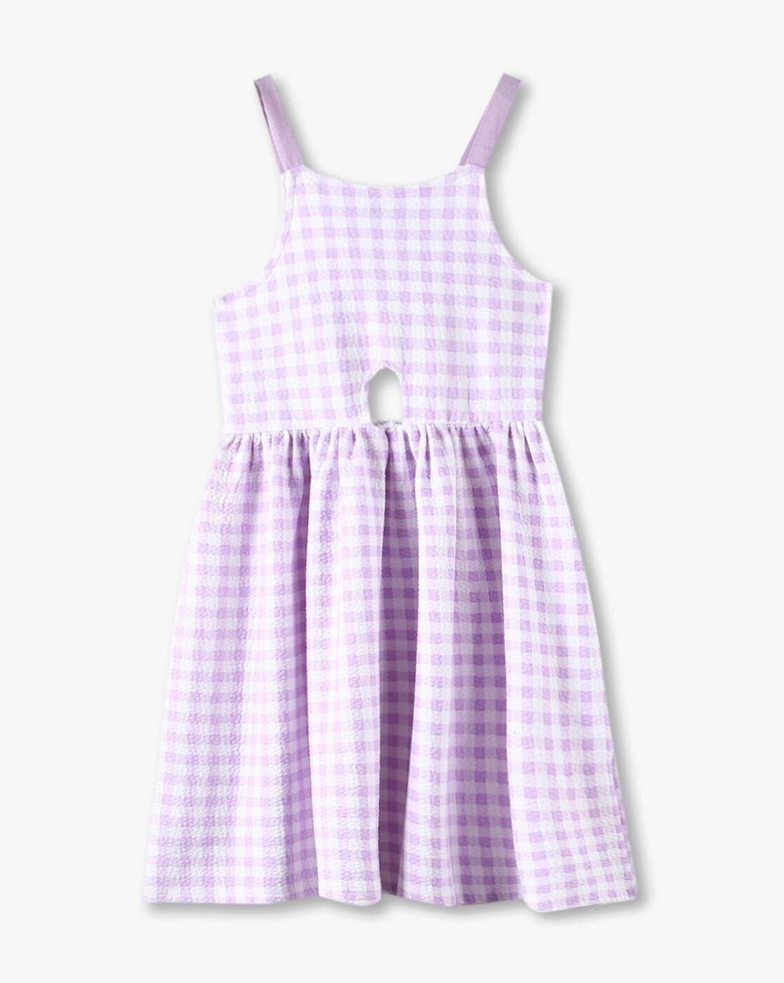 KG FRENDZ | Girls Checked Popcorn-Knit Fit & Flare Dress|0