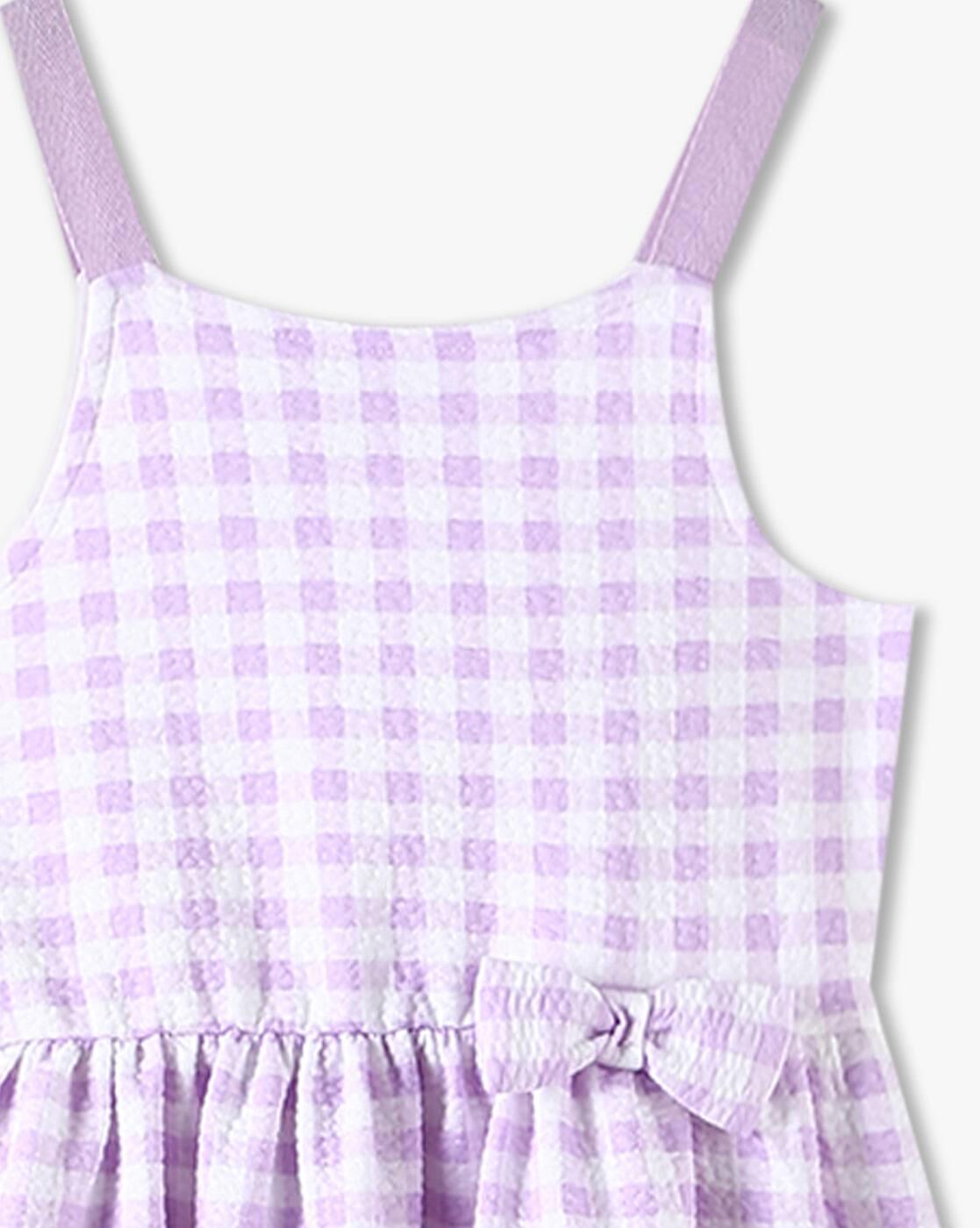 KG FRENDZ | Girls Checked Popcorn-Knit Fit & Flare Dress|1