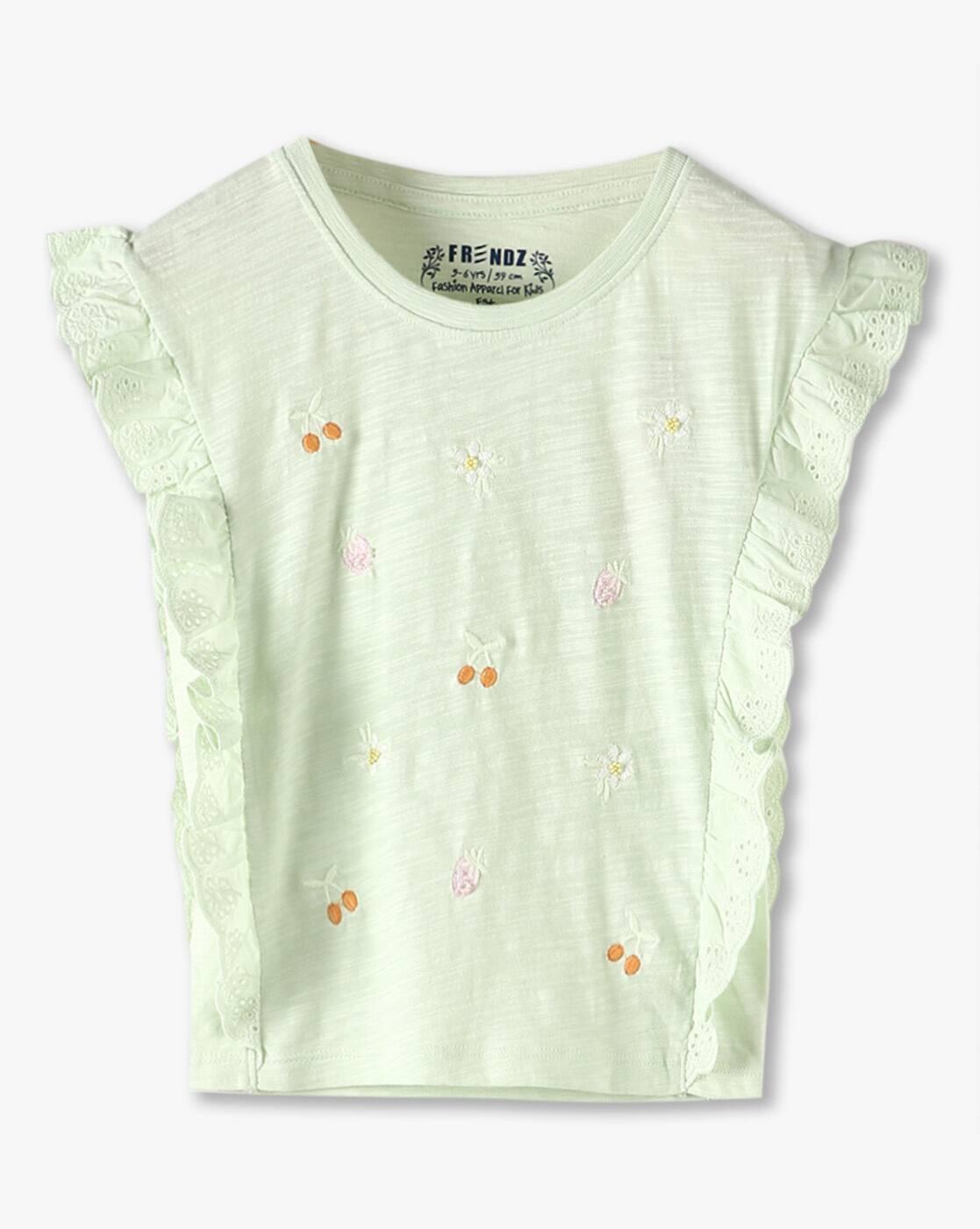 KG FRENDZ | Girls Embroidered Boxy Fit Round-Neck T-Shirt|0