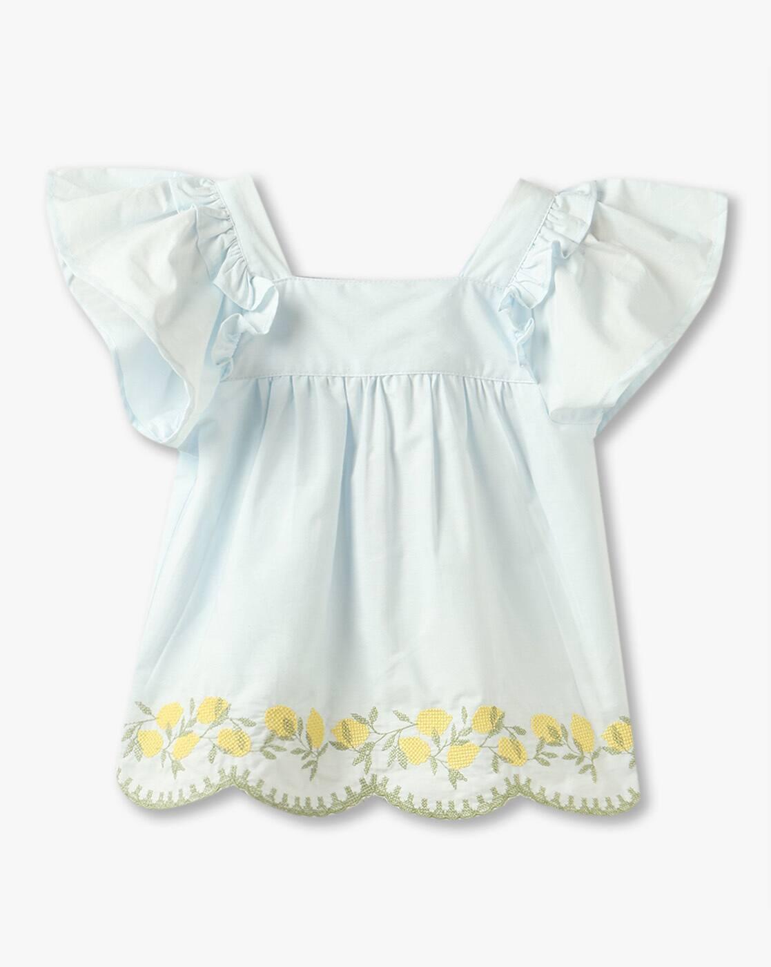 KG FRENDZ | Girls Regular Fit Top with Embroidered Scallop Hem|0