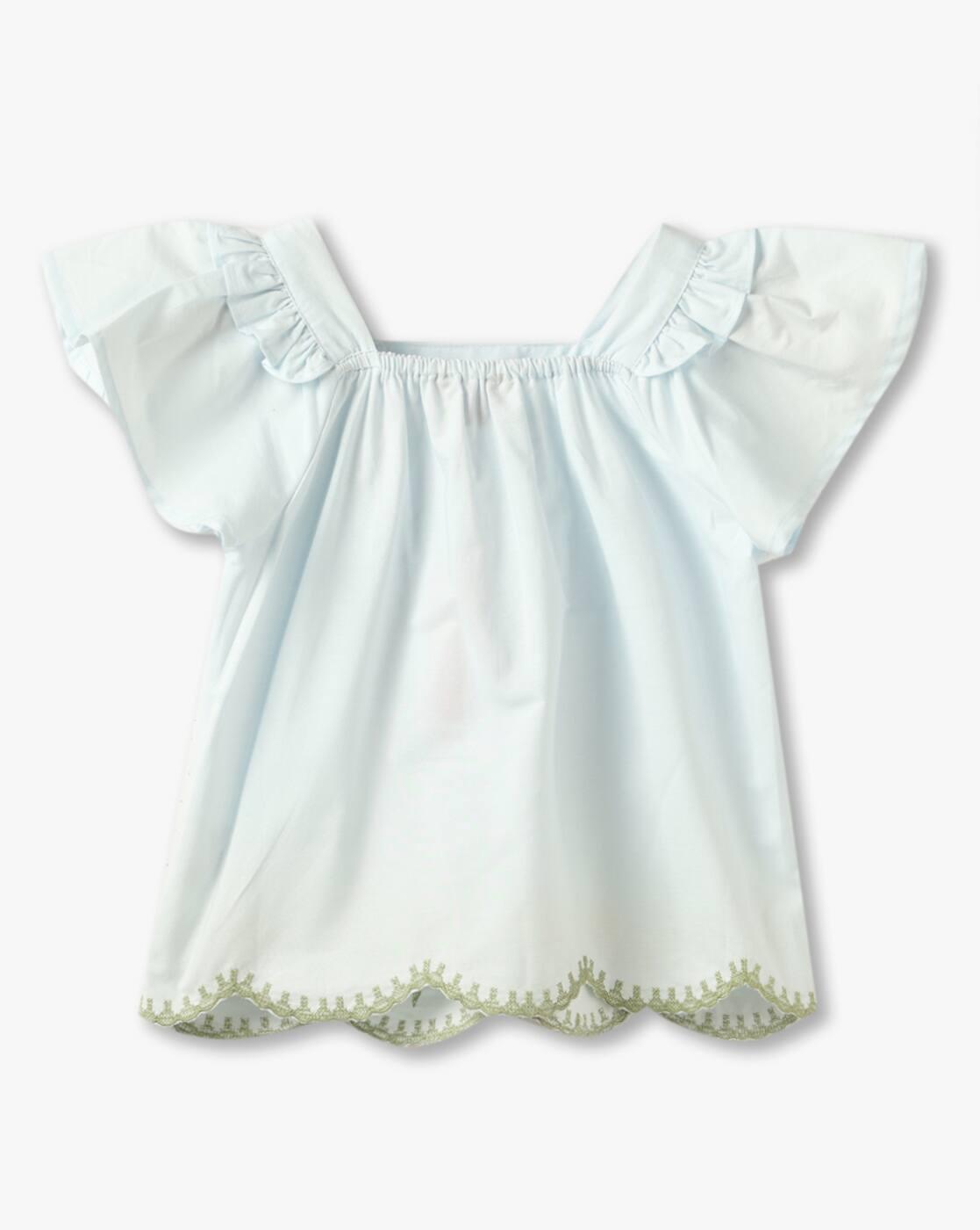 KG FRENDZ | Girls Regular Fit Top with Embroidered Scallop Hem|1