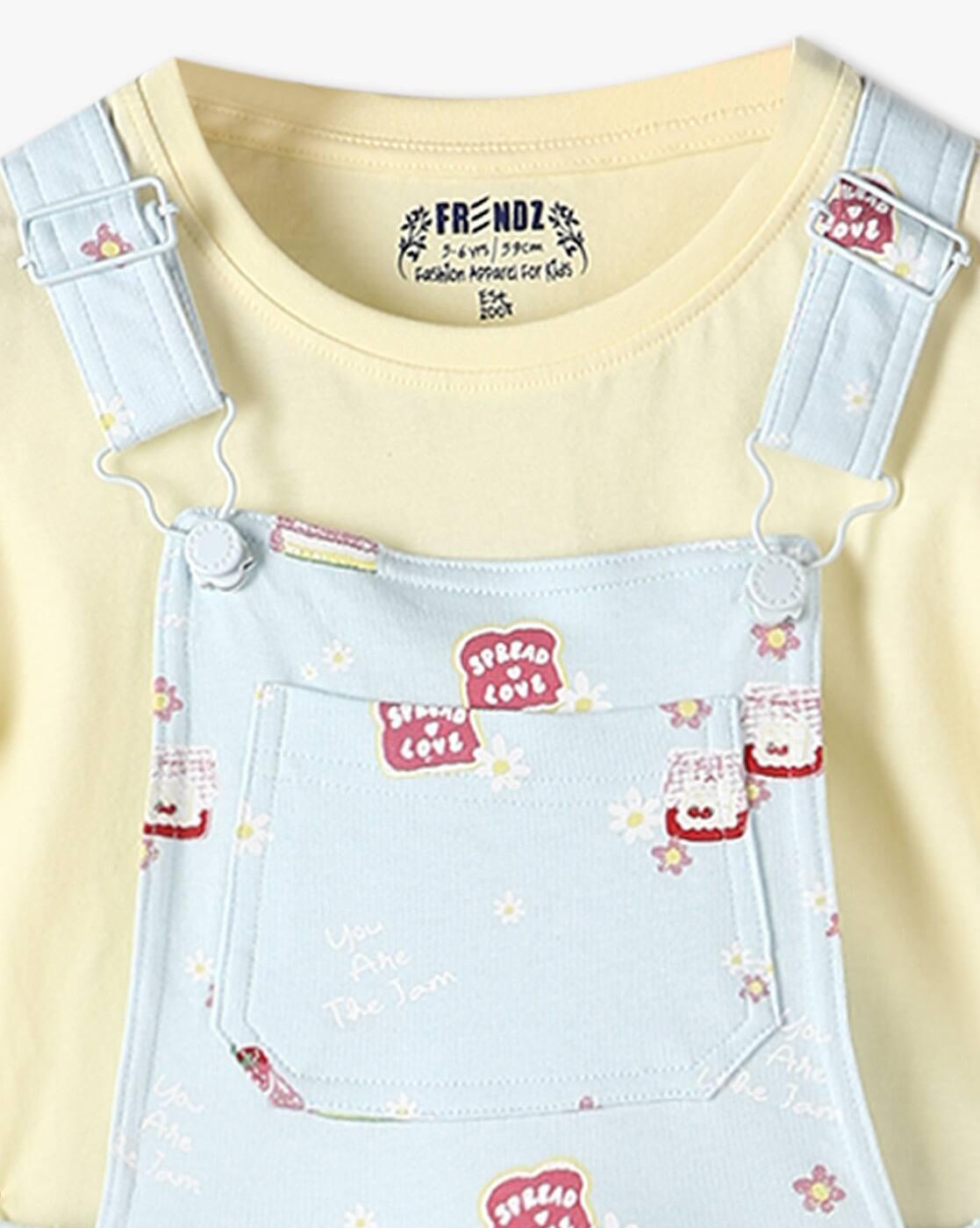 KG FRENDZ | Girls Printed Dungaree with T-Shirt|6