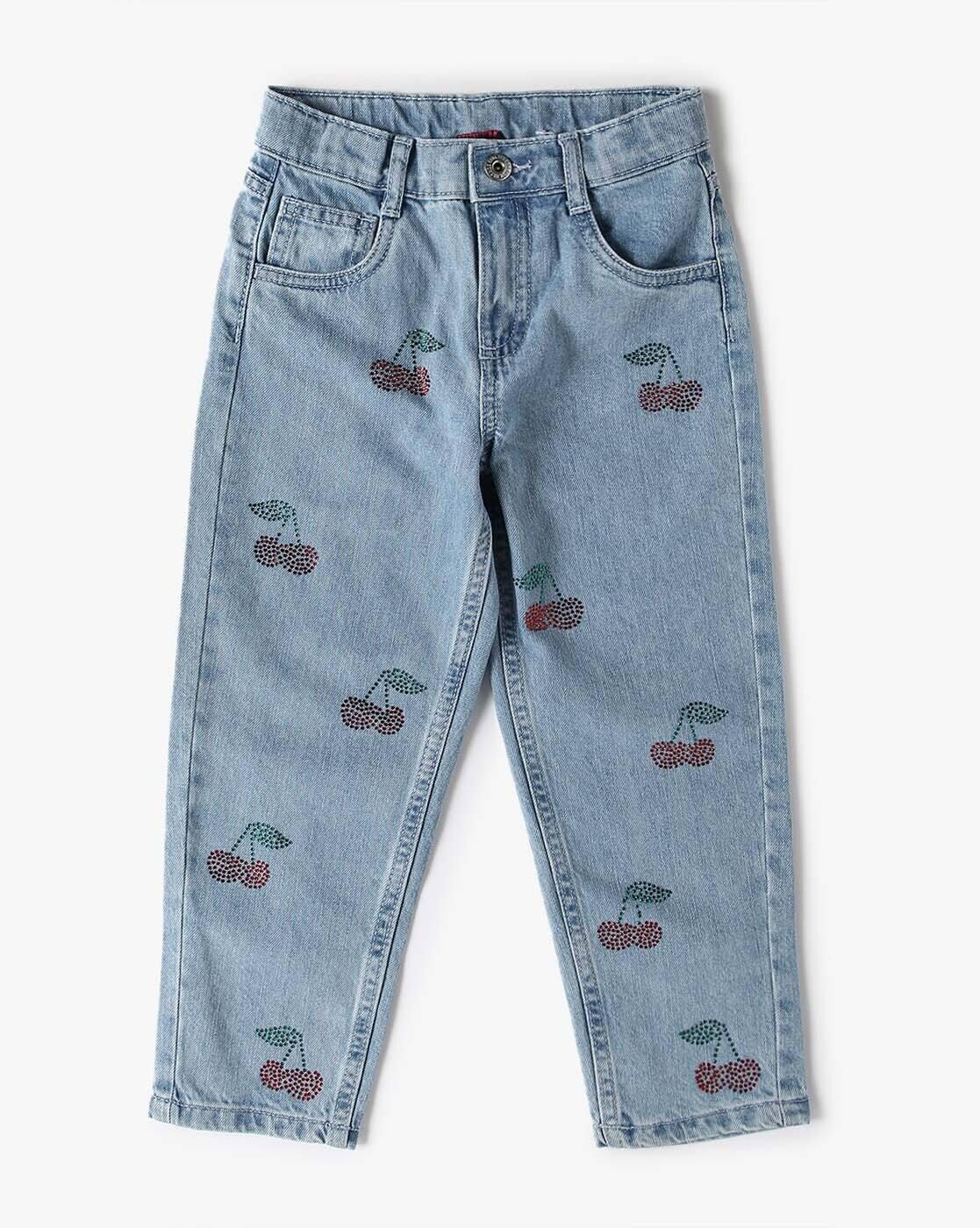 KG FRENDZ | Girls Cherry Embellished Regular Fit Jeans|0