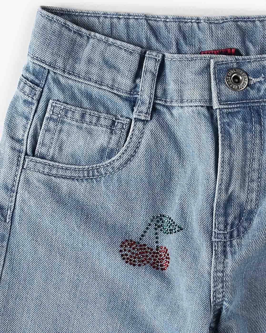 KG FRENDZ | Girls Cherry Embellished Regular Fit Jeans|2