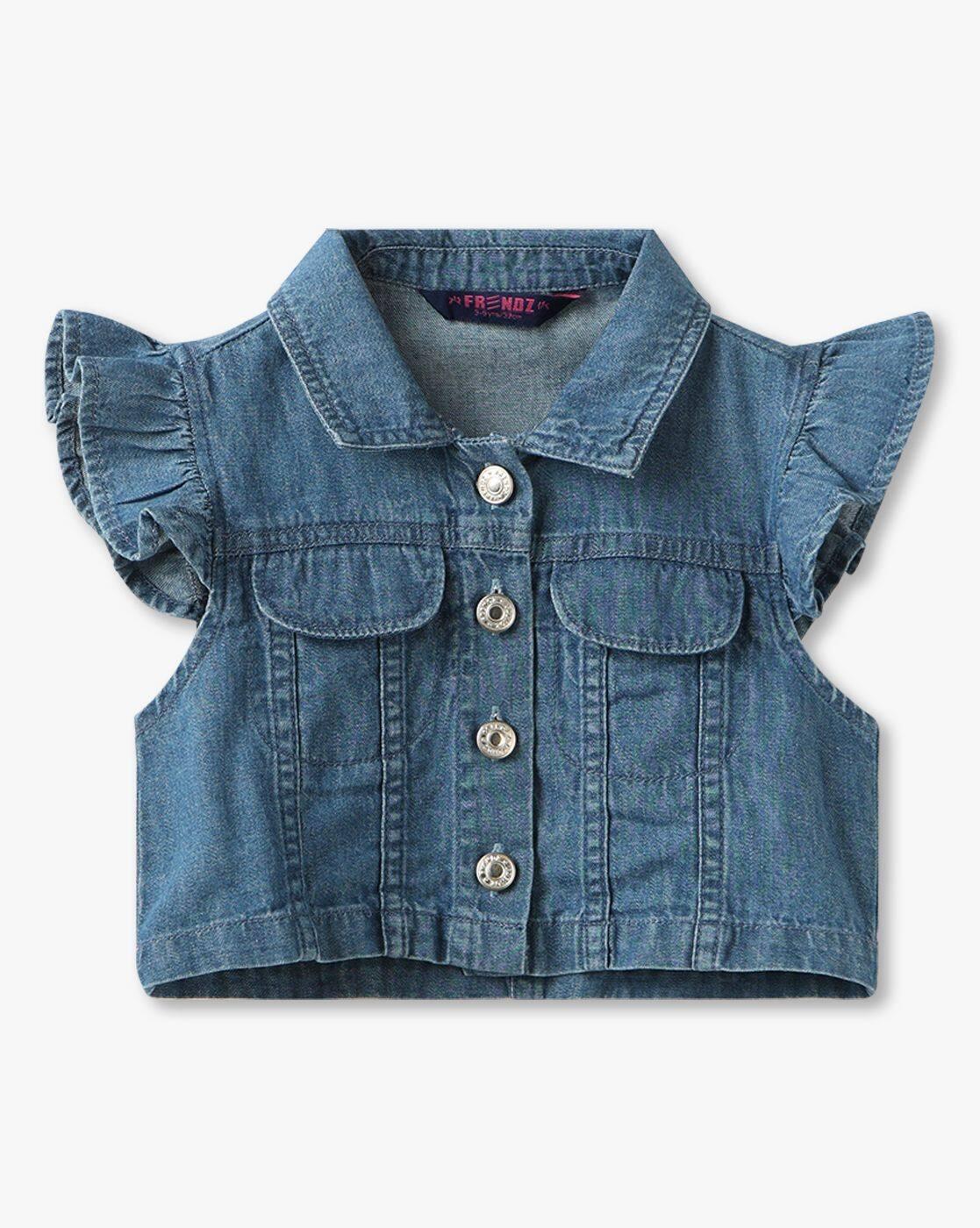 KG FRENDZ | Girls Ditsy Print Fit & Flare Dress with Denim Shrug|1