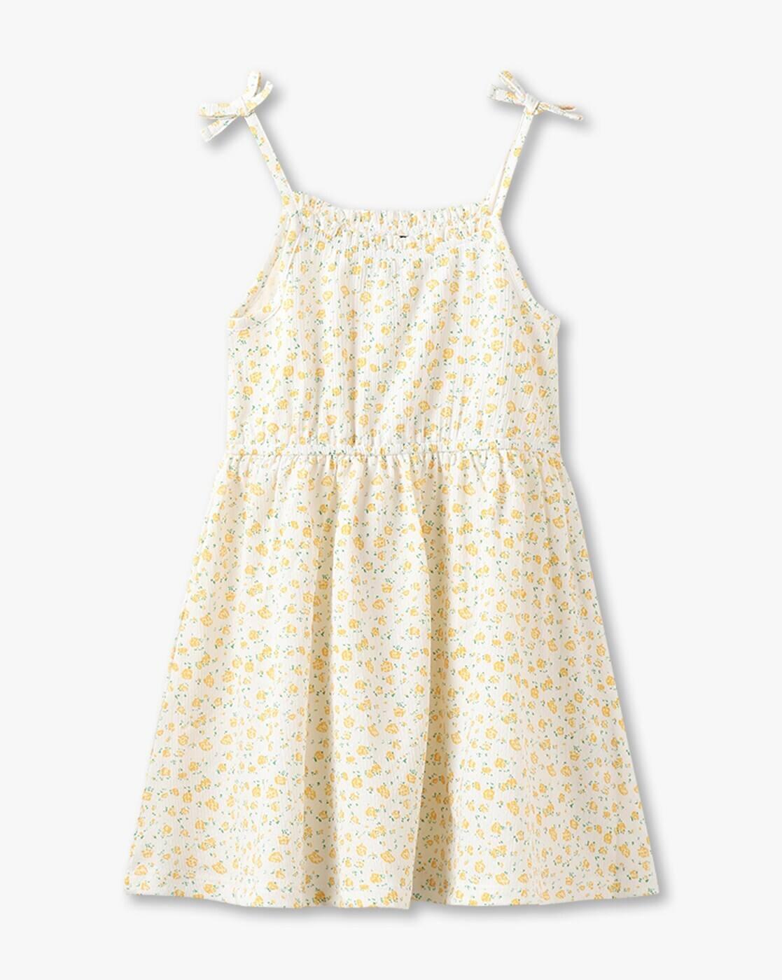 KG FRENDZ | Girls Ditsy Print Fit & Flare Dress with Denim Shrug|2