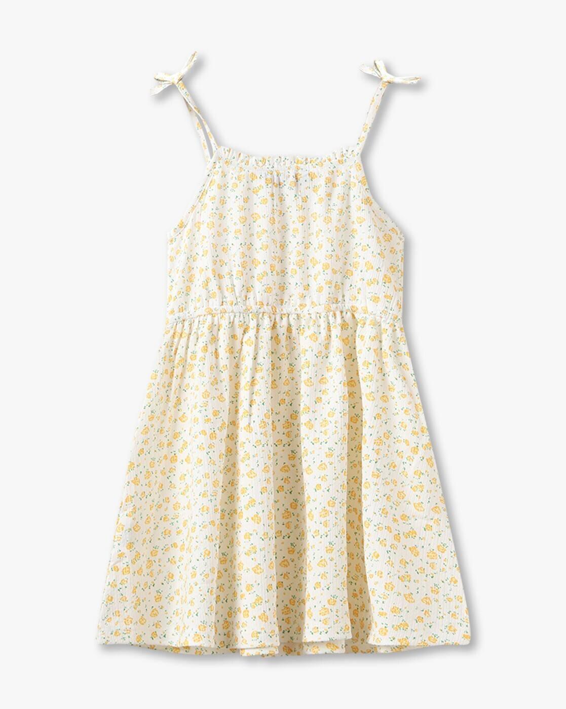 KG FRENDZ | Girls Ditsy Print Fit & Flare Dress with Denim Shrug|3