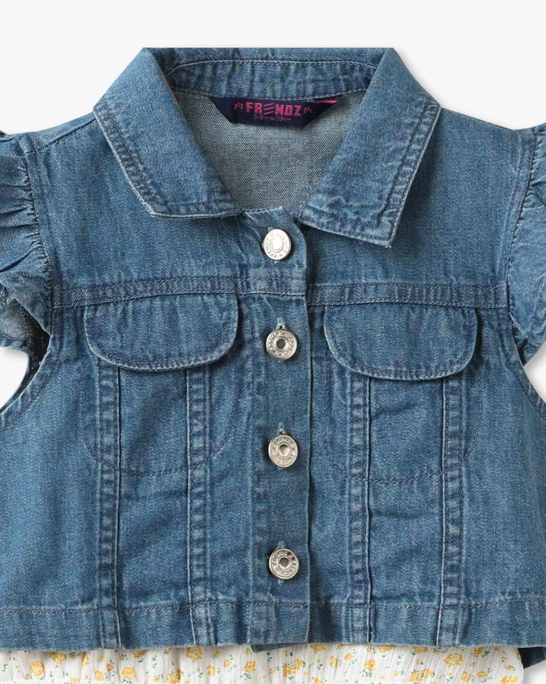 KG FRENDZ | Girls Ditsy Print Fit & Flare Dress with Denim Shrug|4