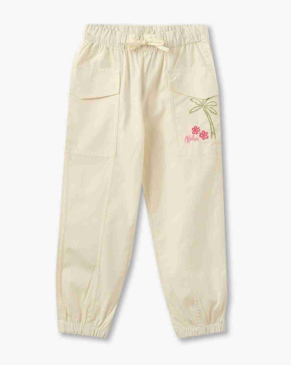 KG FRENDZ | Girls Embroidered Joggers with Drawstring Waist|0