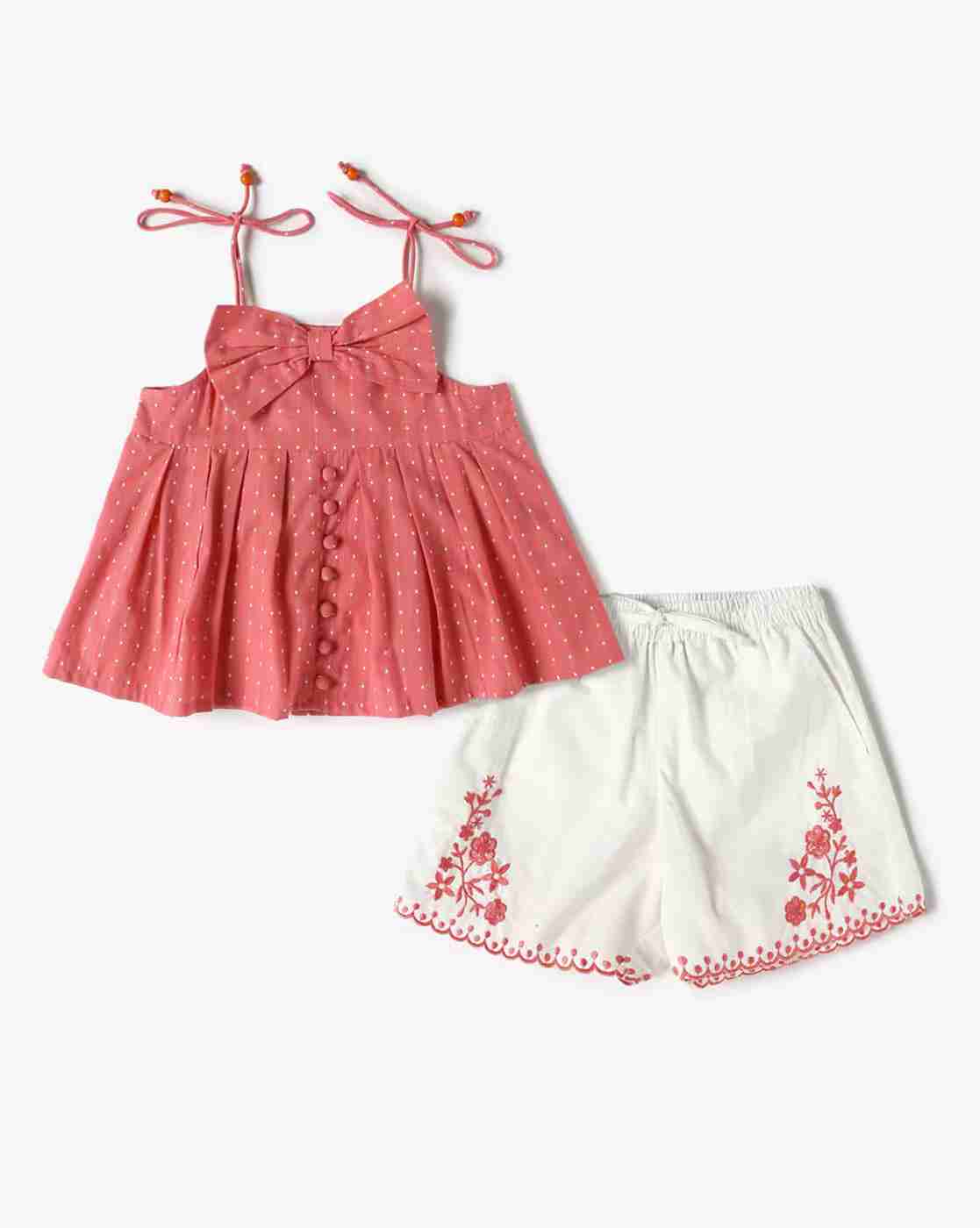 KG FRENDZ | Girls Embroidered Top & Shorts Set|0