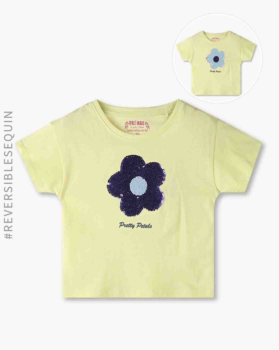 KG FRENDZ | Girls Embellished Regular Fit Reversible Round-Neck T-Shirt|0