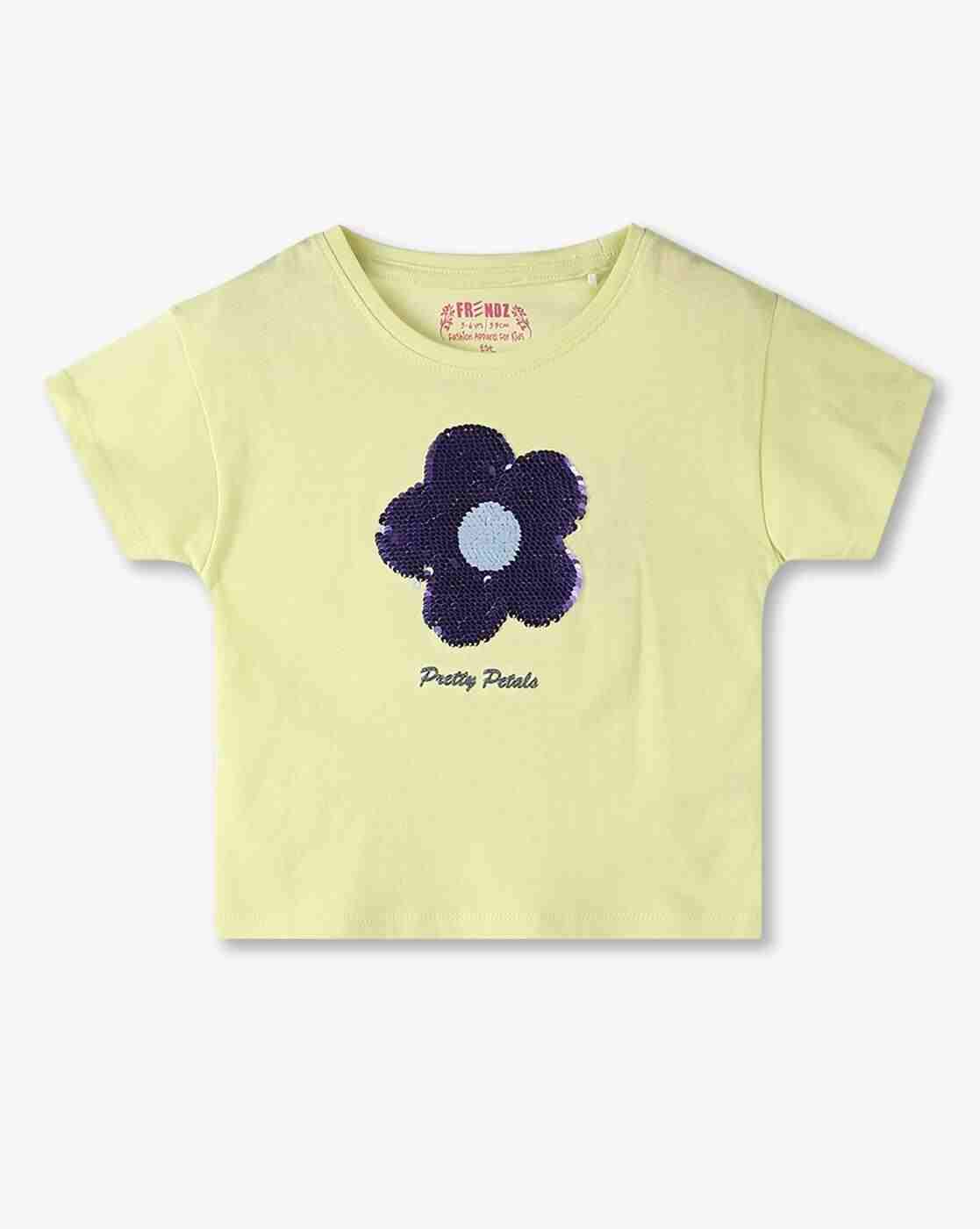 KG FRENDZ | Girls Embellished Regular Fit Reversible Round-Neck T-Shirt|1