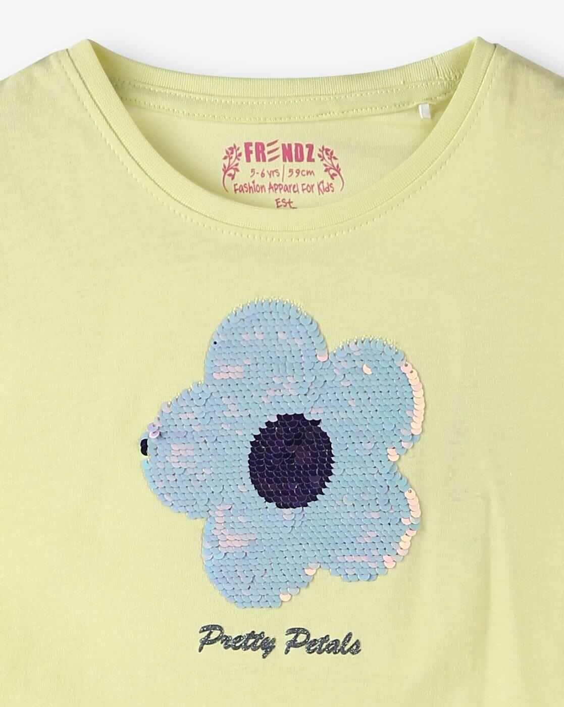 KG FRENDZ | Girls Embellished Regular Fit Reversible Round-Neck T-Shirt|4