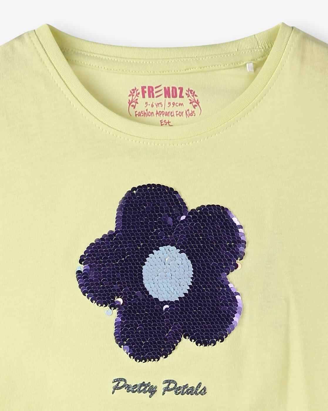 KG FRENDZ | Girls Embellished Regular Fit Reversible Round-Neck T-Shirt|5