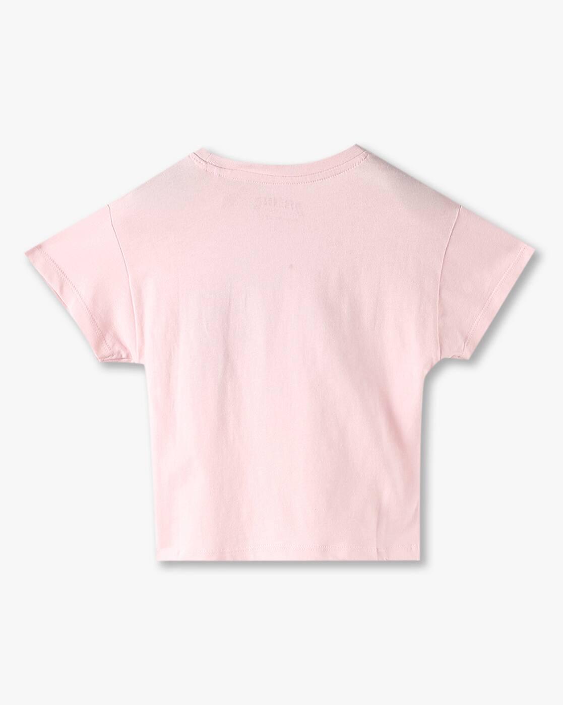 KG FRENDZ | Girls Sequins Ruchinng Floral Regular Fit Round-Neck T-Shirt|1