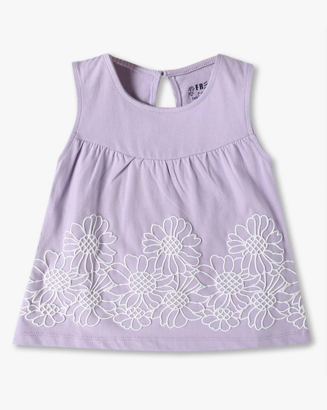 KG FRENDZ | Girls Floral Embroidered Regular Fit Round-Neck T-Shirt|0