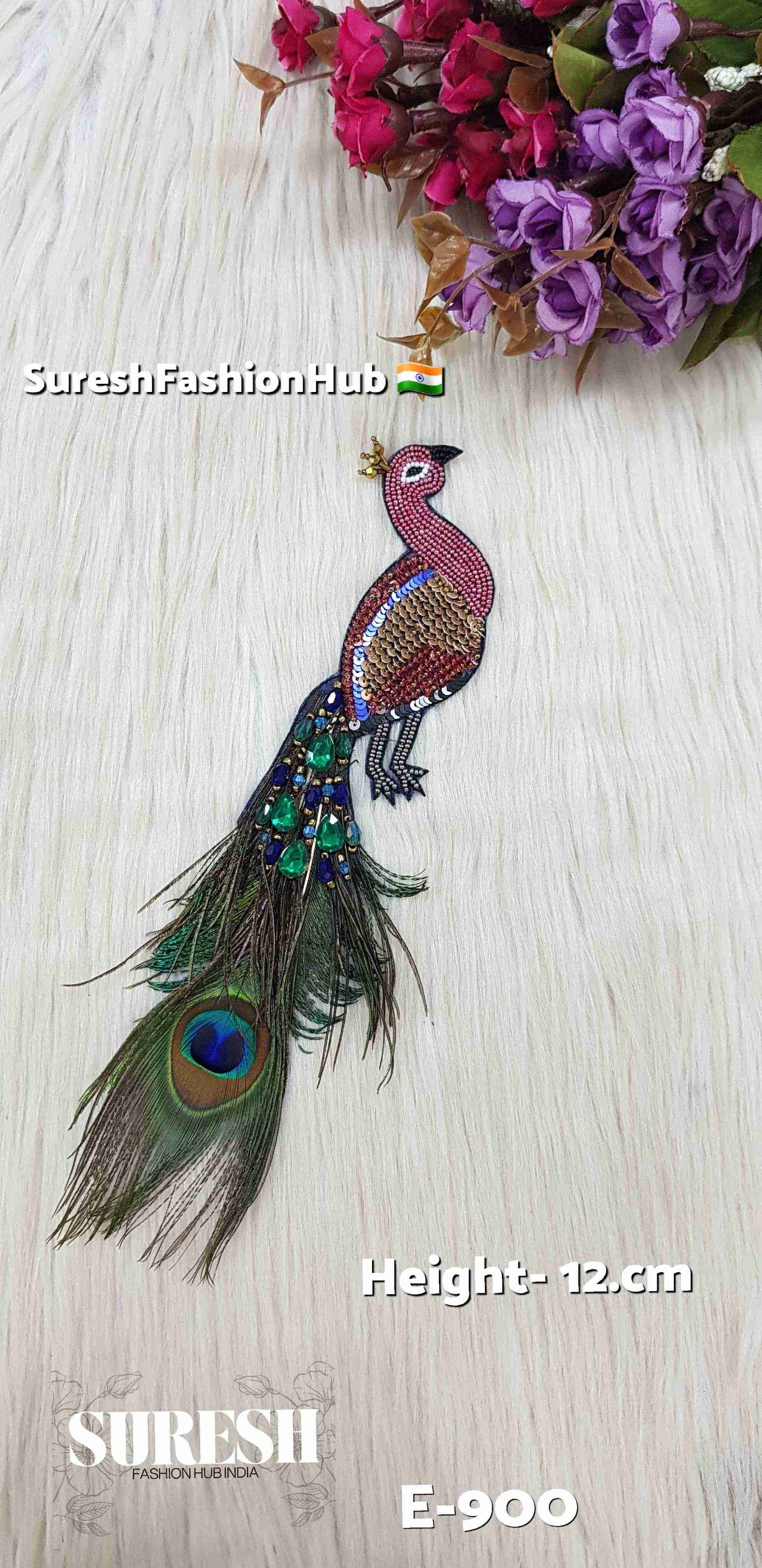 Cranberry Pink Peacock Patch – Right Facing | E-900