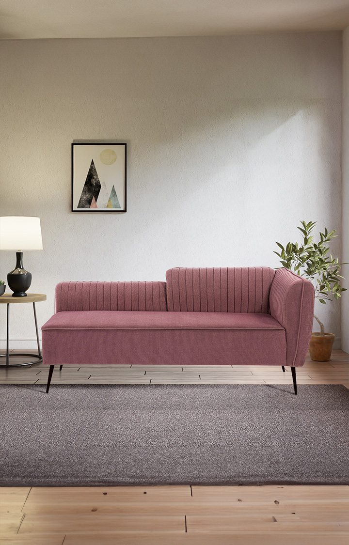 neudot Diva RHS Sofa Chaise Lounger with Black Legs for Living Room|Bedroom|2 Person Sofa|Diwan|Premium Fabric | Solid Wood Frame|2 Seater (Colour : Ceramic Pink (DIY))