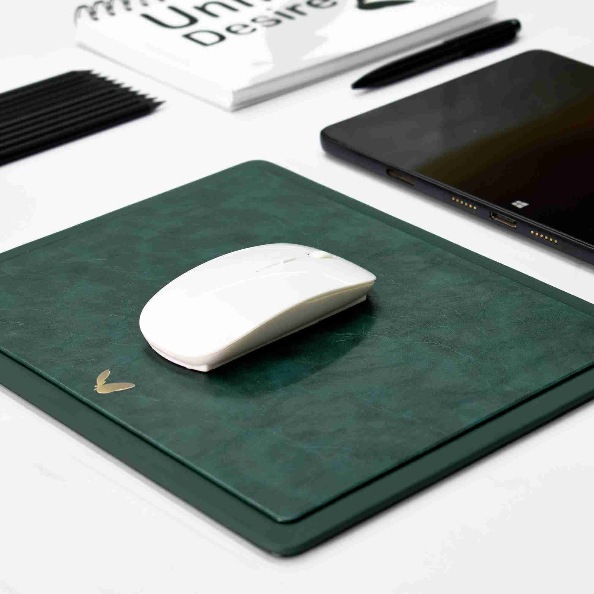 Rectangular Mouse Pad in Faux Leather | Rigid | 11×9 Inches | Moderno | Olive Green