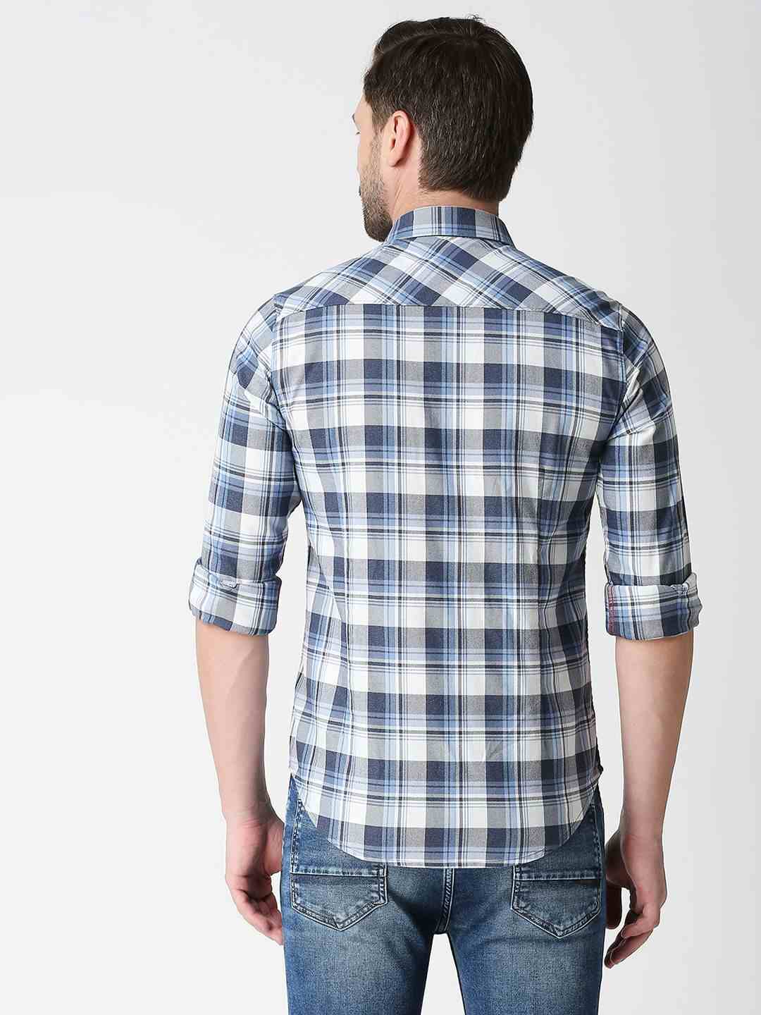 Killer Men s Fashion Cotton Blended Blue Twill Checks Shirts