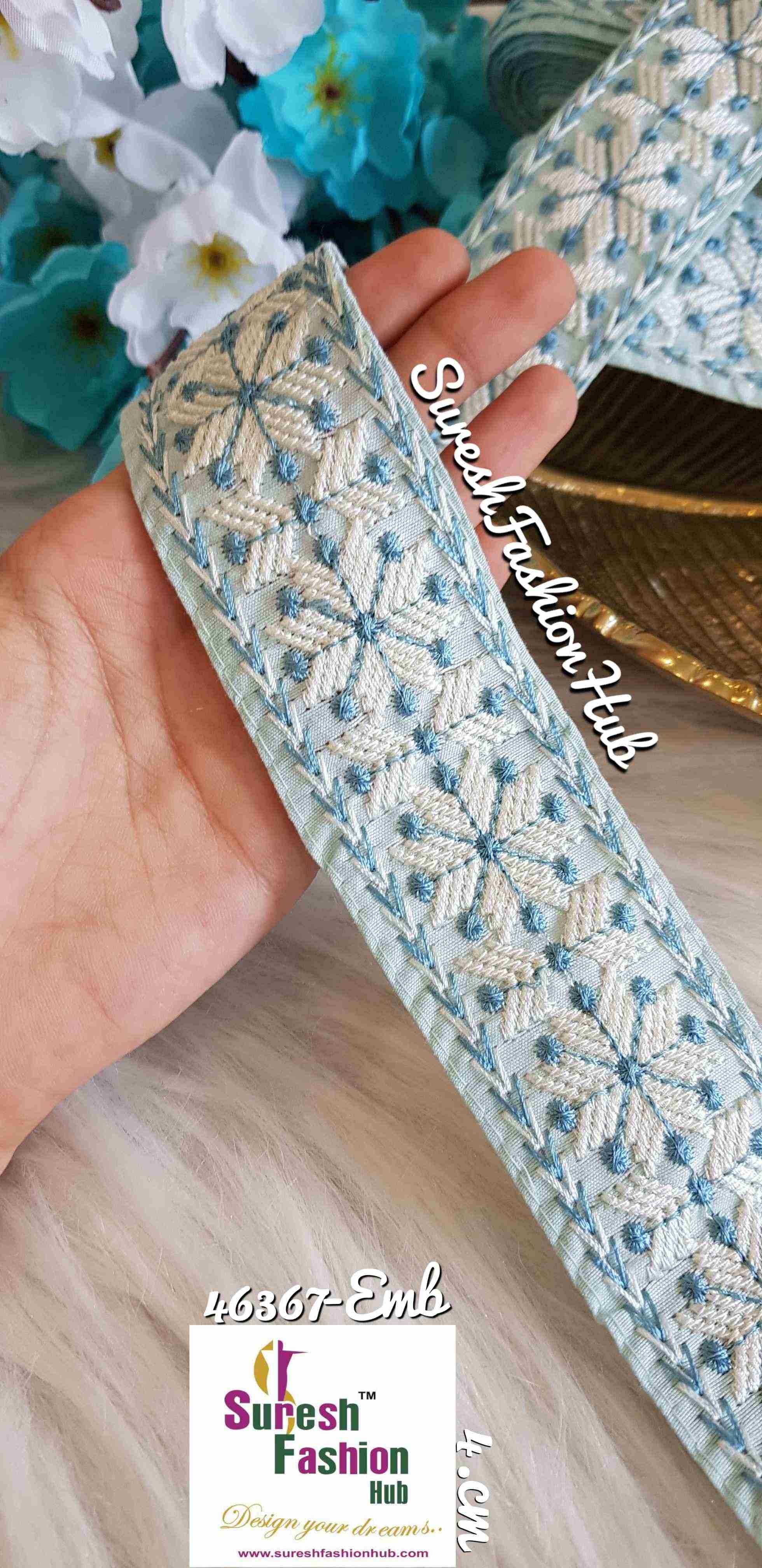 Large Floral Sky Blue Trim