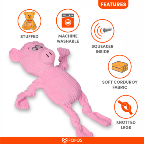 Barkbutler x Fofos Fluffy Pink Pig Stuffed Soft Squeaky Plush Dog Toy