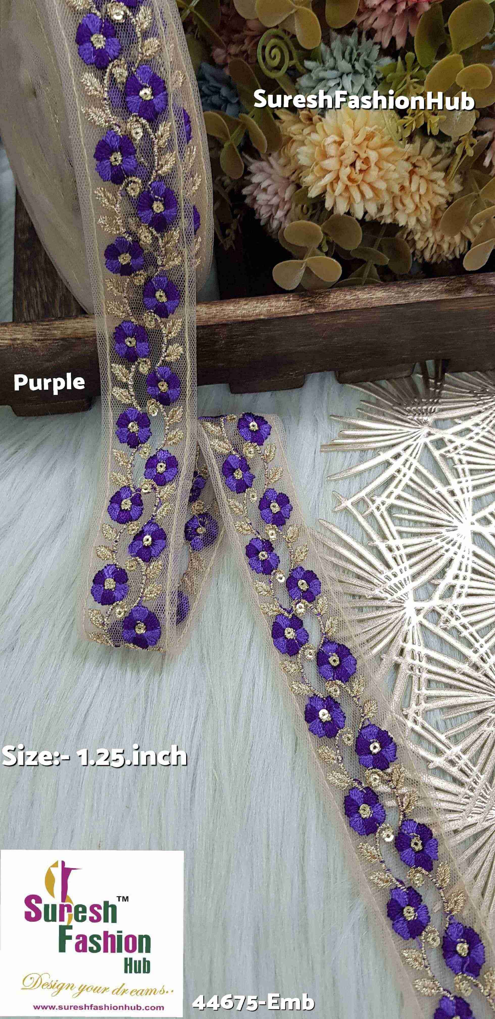 Dual Tone Purple Embroidered Net Lace