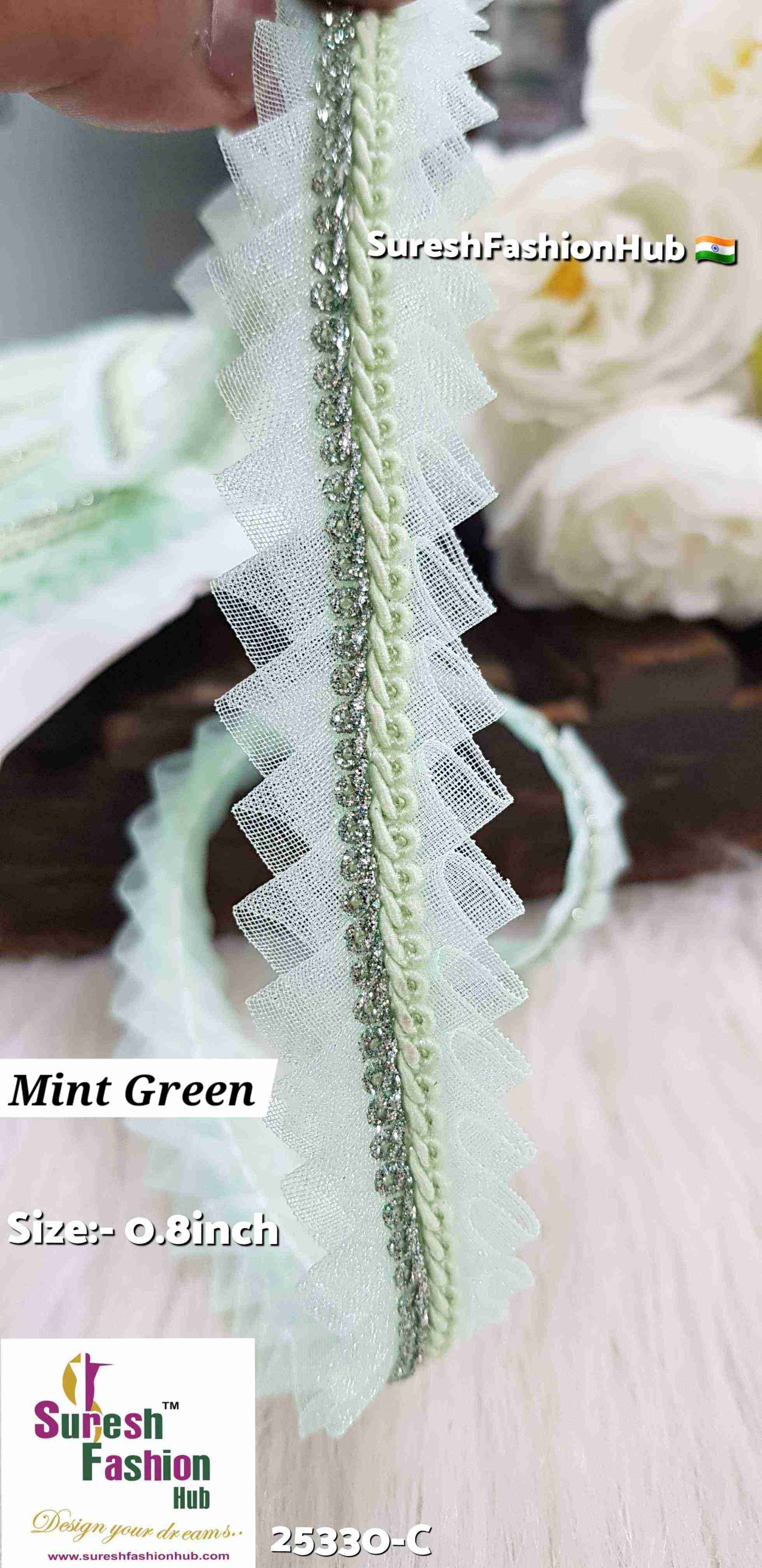 Mint Green Jhalar Organza Lace