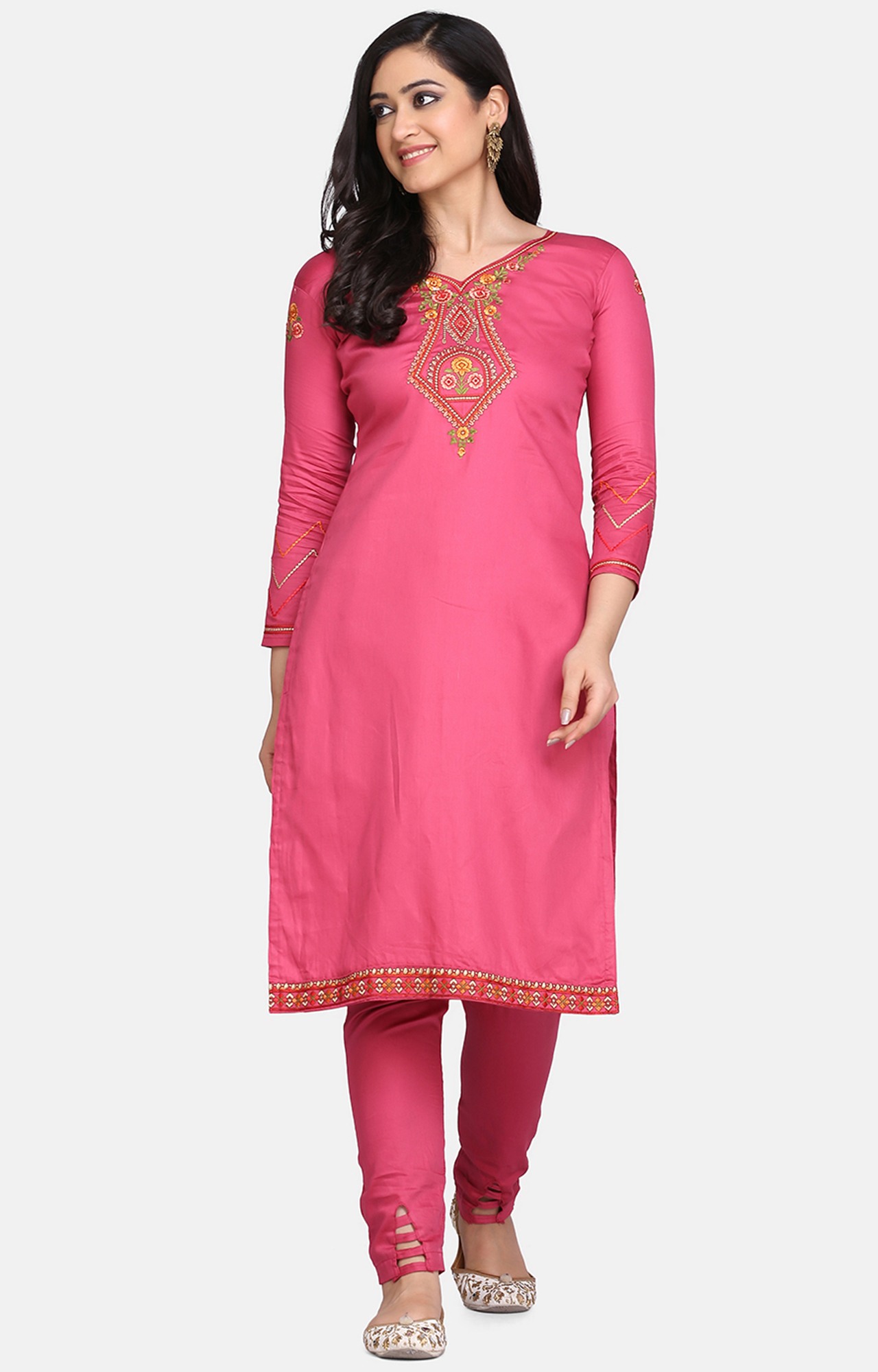 Pink Color Cotton Embroidered Unstitched Dress Material-FL_PANKHUDI1094_DM