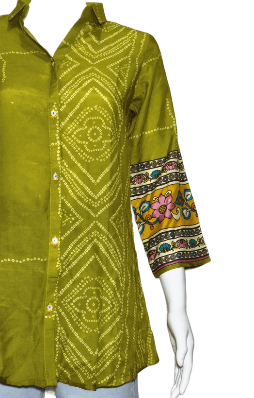 Prom Girl Women's Olive Green Cotton Straight-Cut Printed Tunic