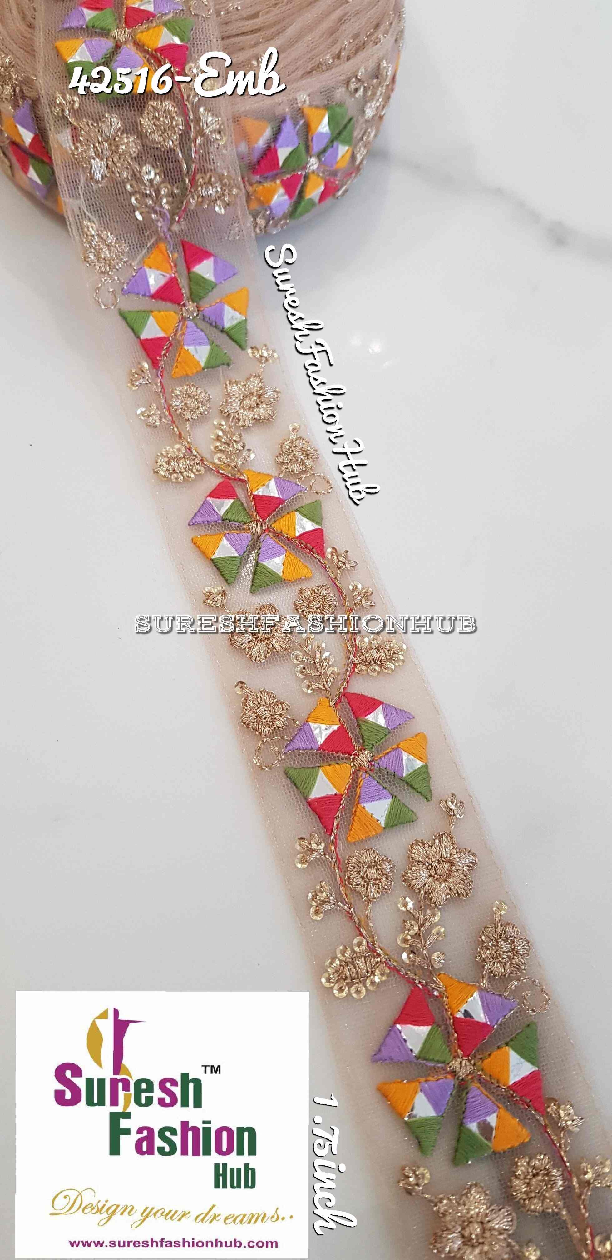 Multicolor Zari Mirage Mirror Embroidered designer Trim