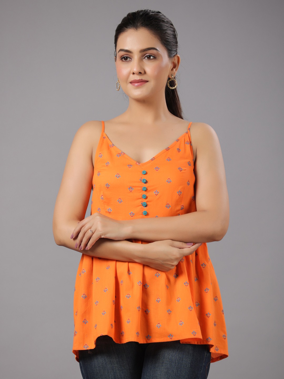 cotton printed strappy top