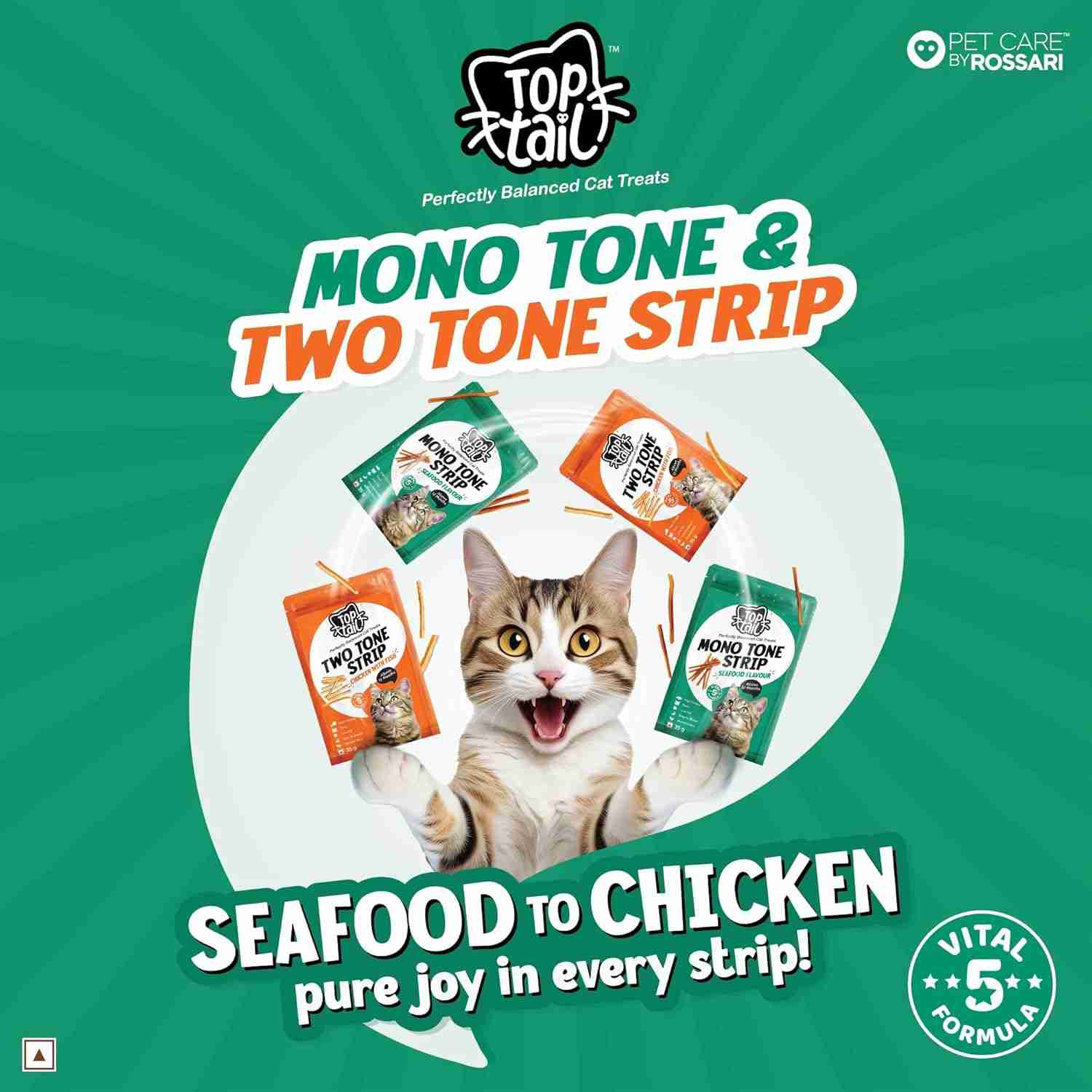 Top tail Mono Tone Strips Seafood Treats for Cats 35 g