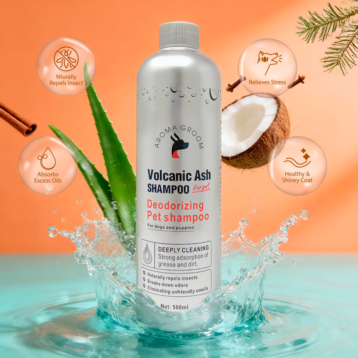 Aroma Groom Volcanic Ash Deodrizing Shampoo, 500 ml