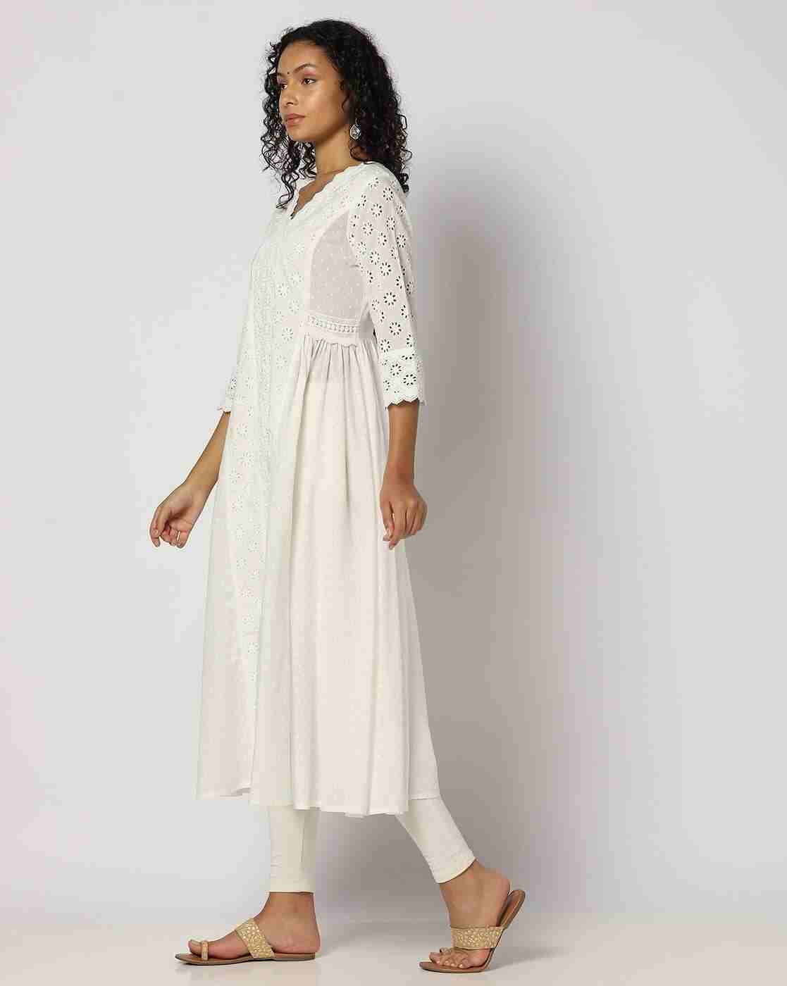 KRITA | Women Schiffli Embroidered Flared Kurta|1