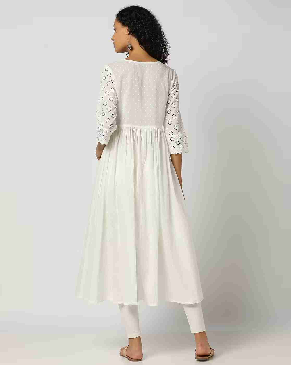 KRITA | Women Schiffli Embroidered Flared Kurta|2