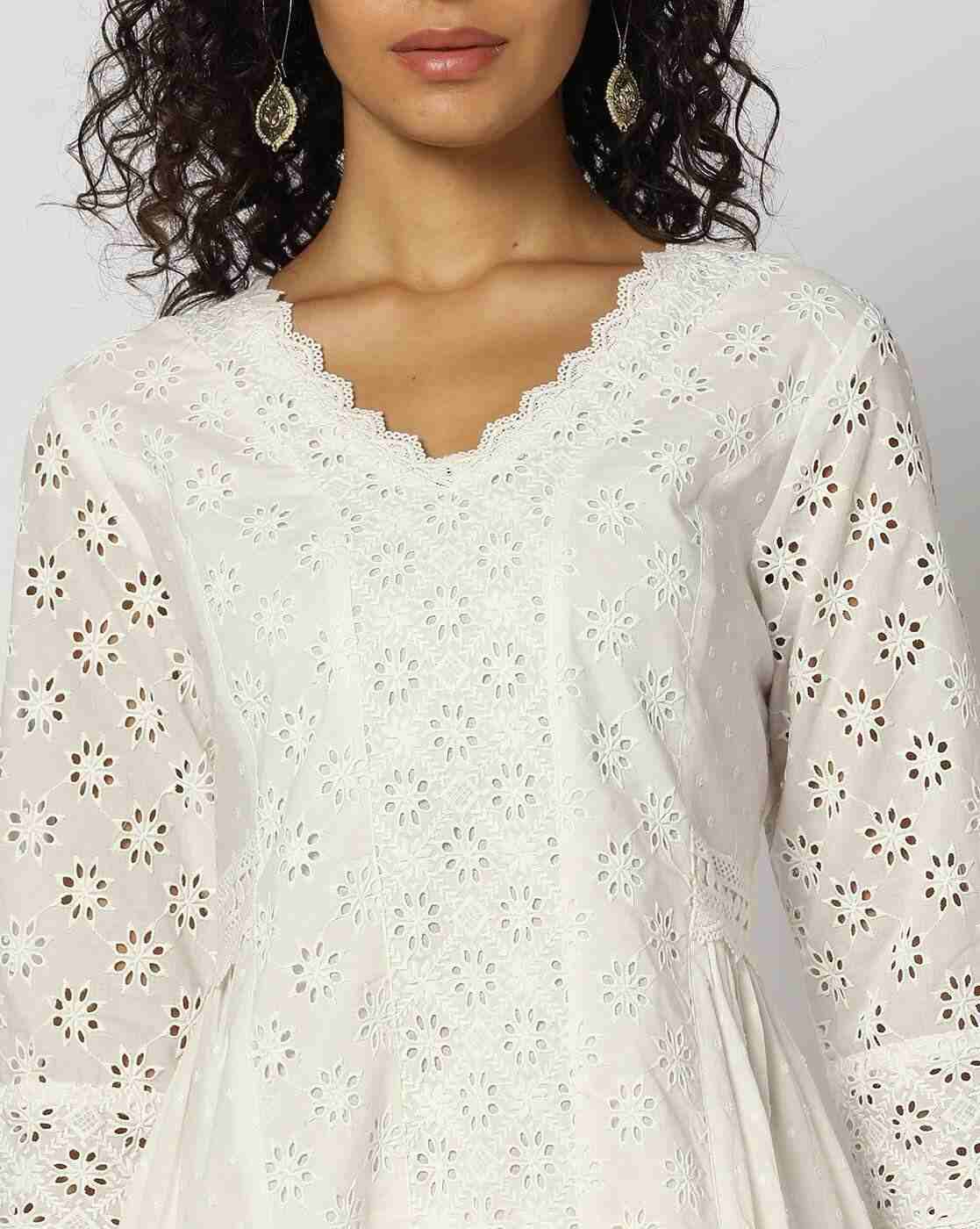 KRITA | Women Schiffli Embroidered Flared Kurta|3