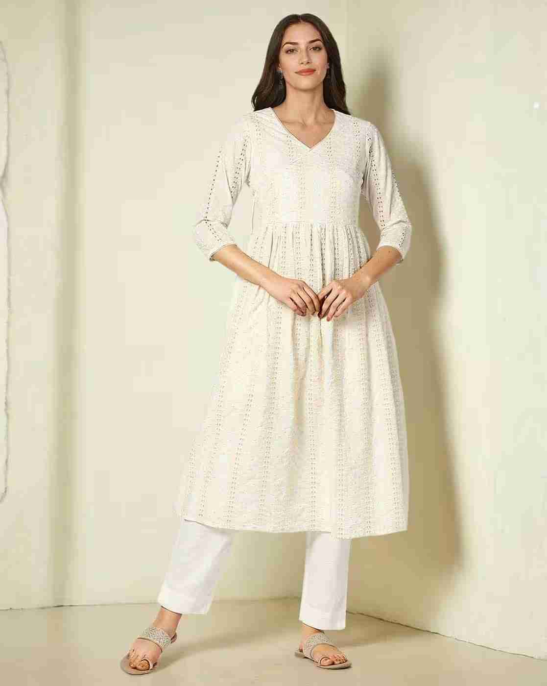 KRITA | Women Schiffli Embroidered Angrakha Kurta|0