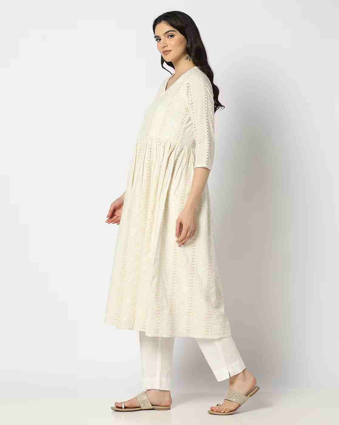 KRITA | Women Schiffli Embroidered Angrakha Kurta|1